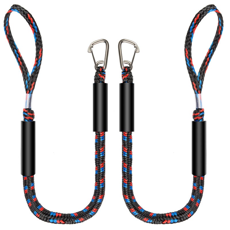 Botepon Boat Bungee Dock Lines with 316 Stainless Clips - Shock-Absorbing Jet Ski Dock Line, PWC Accessories, Boat Mooring Line/Tie Downs for Bass Boat, Fishing Pontoon, Dinghy - 4Feet - Image 1